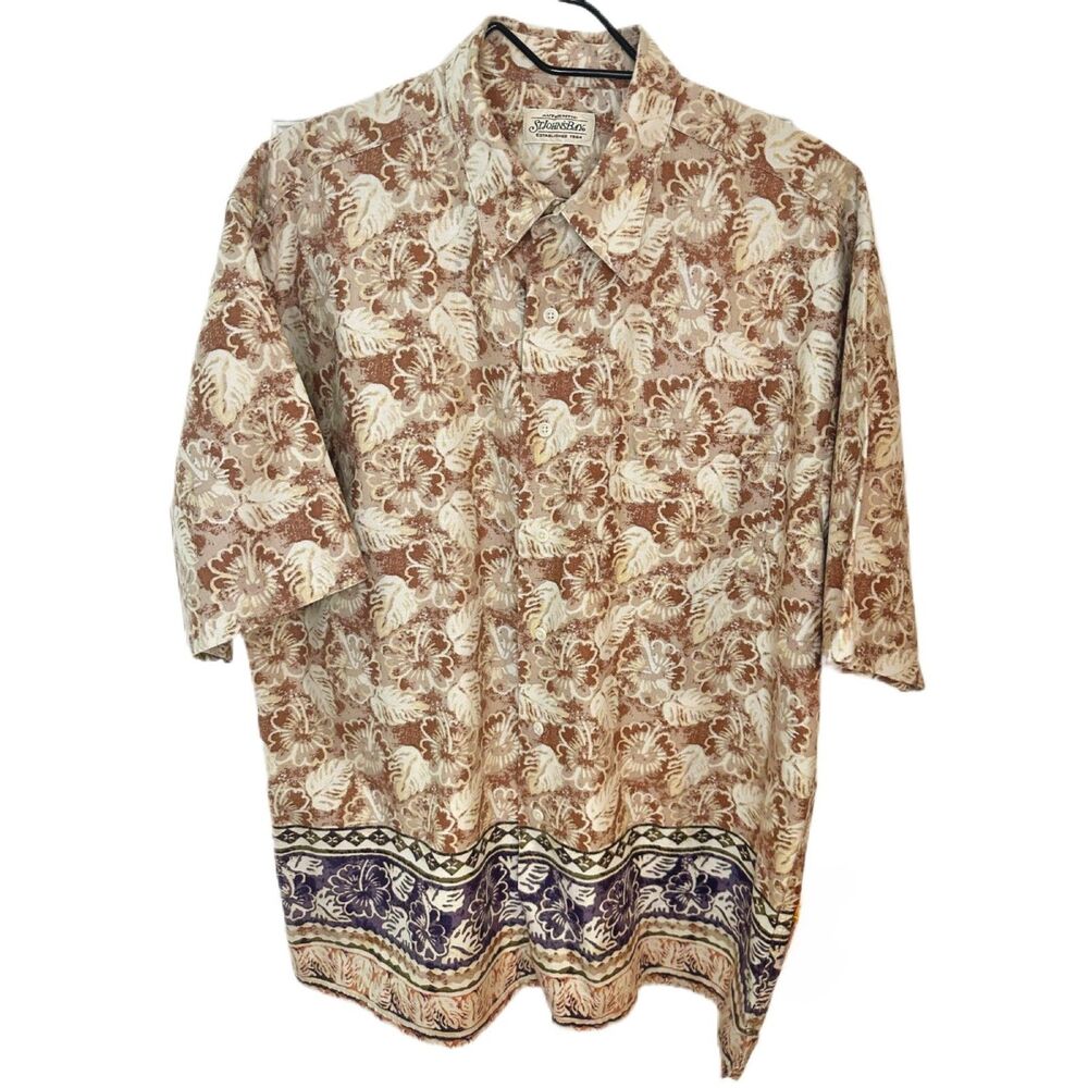 Vtg Retro St. John's Bay Button Up Linen & Cotton Hawaiian Shirt size lg